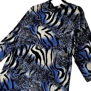 Susan Graver Tunic Top Mock Neck 3/4 Sleeves Animal Print Sparkles Size L